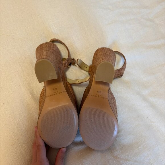 Marc Fisher Raffia Platform Block Heel Sandals | Size 5 - Picture 5 of 5